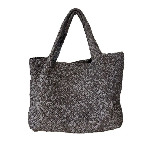Falor Firenze Large Tote Carryall Handbag Grey Hand Woven Leather Flaw - Picture 1 of 16